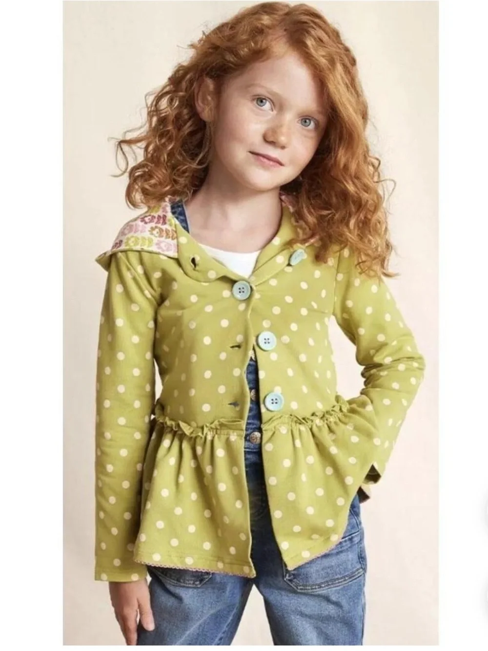 Matilda Jane Polka Dot Hooded Peplum Jacket - Green Pink Dots girls 12